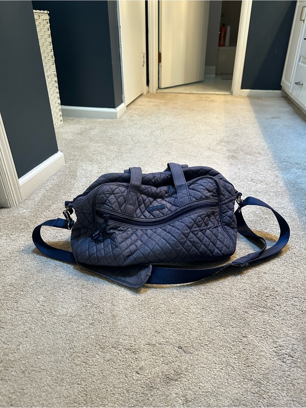 Quilted Navy Men's Duffel Bag - Travel & Gym